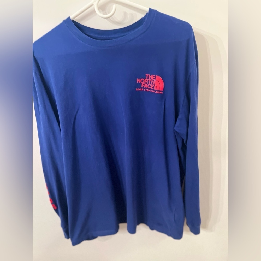 NORTH FACE BLUE MEN’S LONG SLEEVE -SLEEVE HIT GRAPHIC TEE Size XL